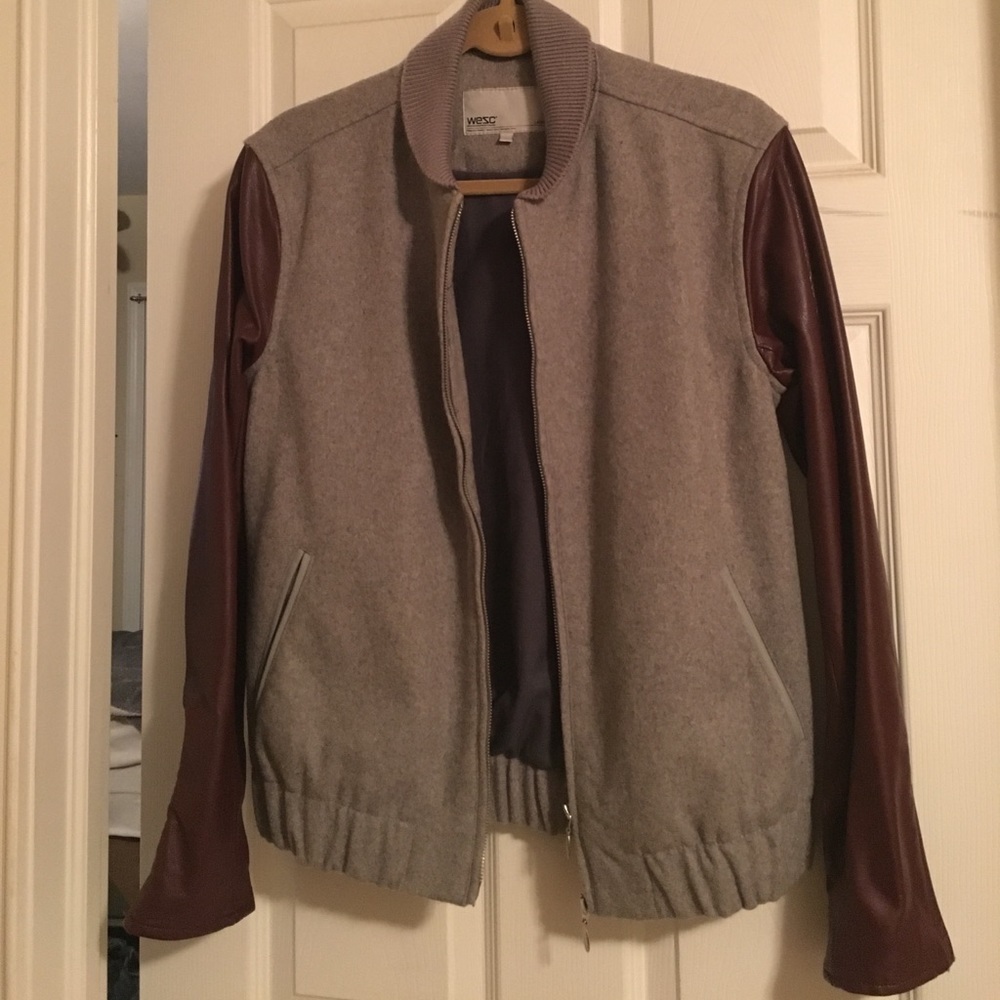 “Wesc”wool and Leather Baseball Jacket